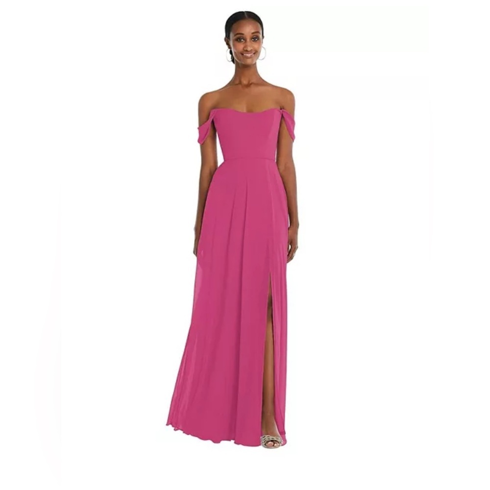 New After Six Off the Shoulder Basque Neck Maxi Dress with Flounce Sleeves 6R